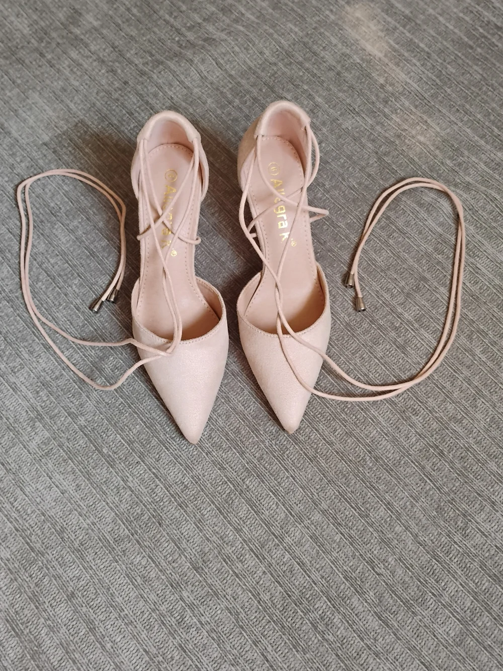 Allegra K Nude Faux Suede Lace Up Pointed Toe Heels Size 6